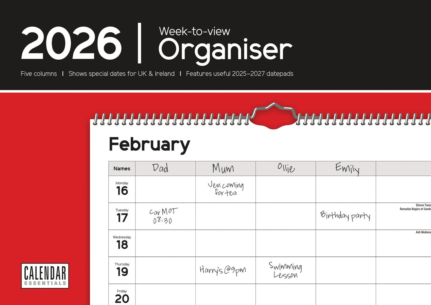 Essential Organiser WTV Planner A4 (R&B) Calendar 2026