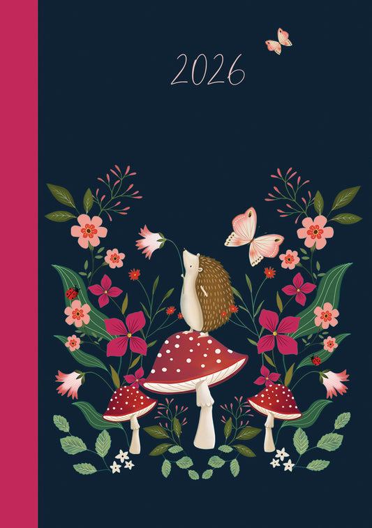 Fashion Hedgehog and Toadstools A6 Diary 2026