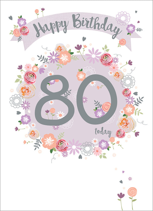 Age To Celebrate Card - 80 Floral & Banner