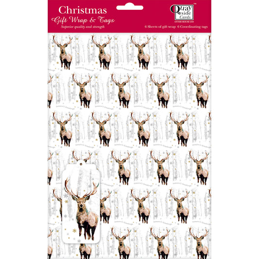 Christmas Wrap & Tags - Snowflake Stag