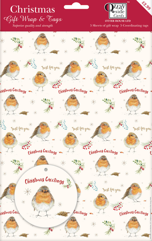 Christmas Wrap & Tags - Festive Robin