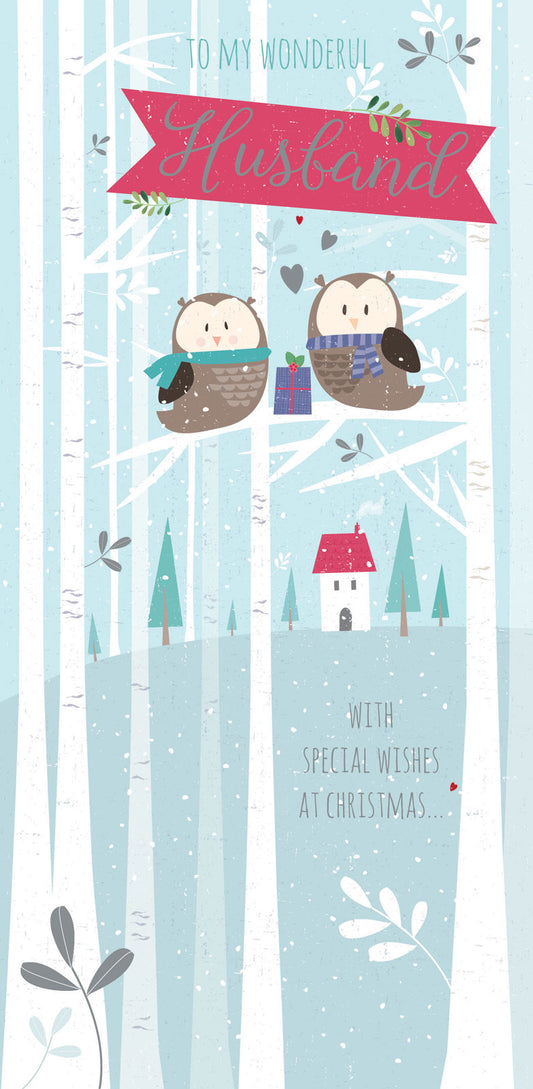 Christmas Card (Single) - Husband 'Owls In The Wood'