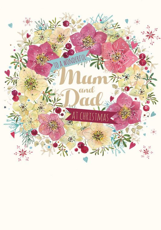 Christmas Card (Single) - Mum & Dad 'Floral Wreath'