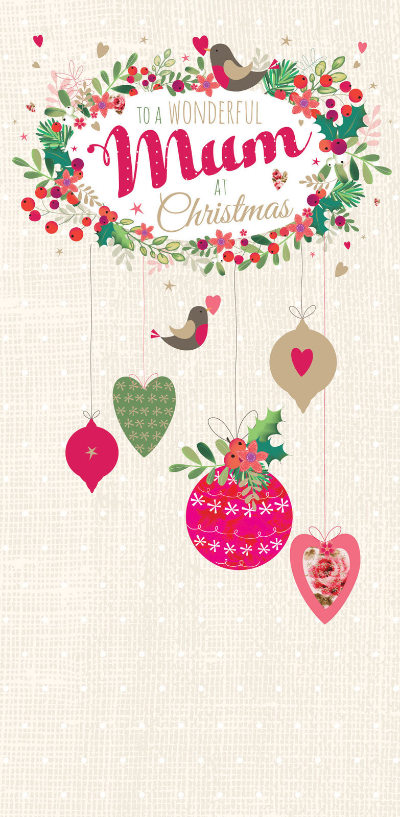 Christmas Card (Single) - Mum 'Bauble Wreath'