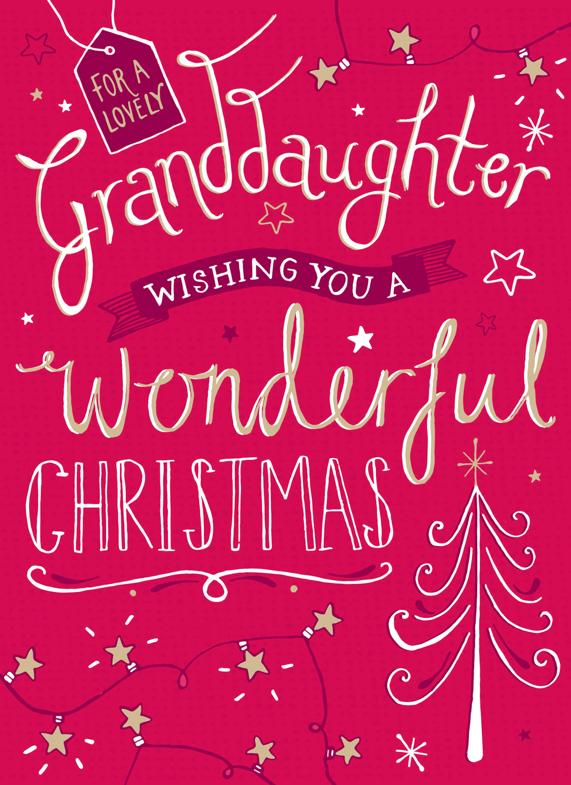 Christmas Card (Single) - Granddaughter 'Christmas Tree & Handwritten Text'