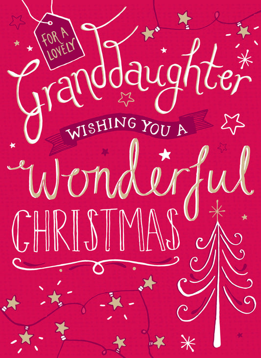 Christmas Card (Single) - Granddaughter 'Christmas Tree & Handwritten Text'