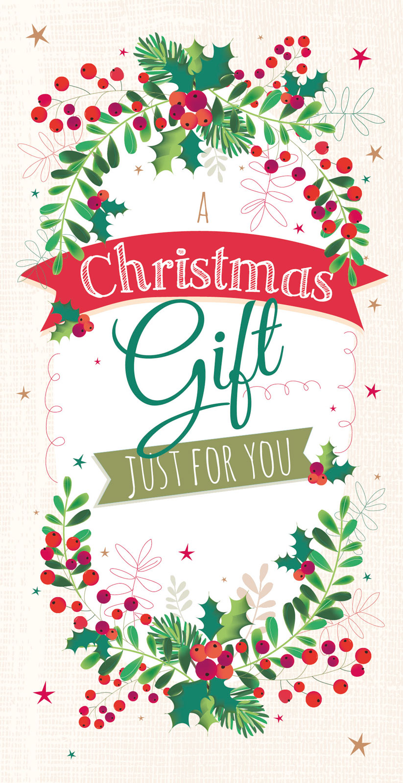 Christmas Card (Single) - Money Wallet - Wreath & Banner