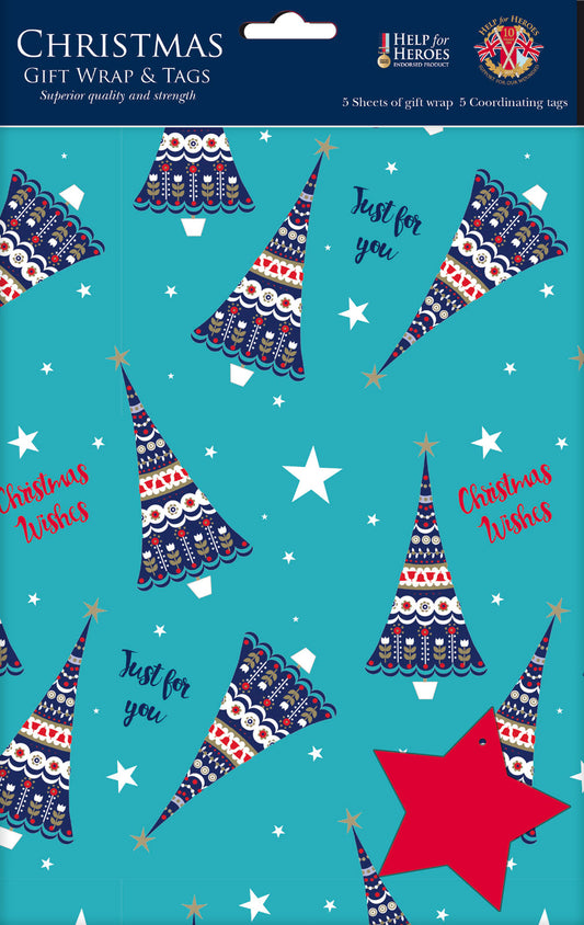 Help For Heroes Christmas Gift Wrap & Tags - Christmas Trees