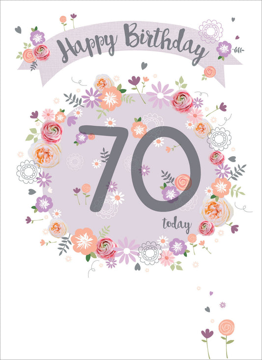 Age To Celebrate Card - 70 Floral Banner