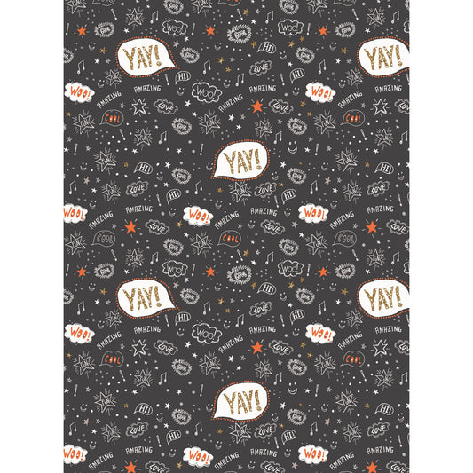 Gift Wrap & Tags - Black Graffiti Pattern (2 Sheets & 2 Tags)