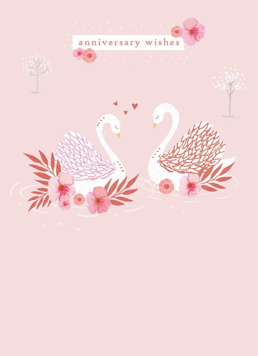 Anniversary Card - Swans On Peach (Open)