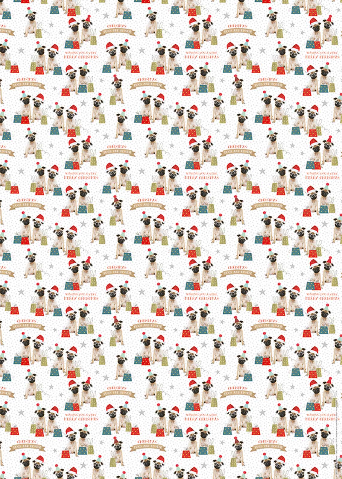 Christmas Wrap & Tags - Festive Party Pugs (5 Sheets & 5 Tags)