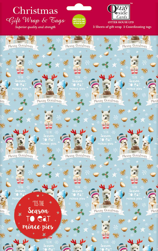 Christmas Wrap & Tags - Llama Fun (5 Sheets & 5 Tags)