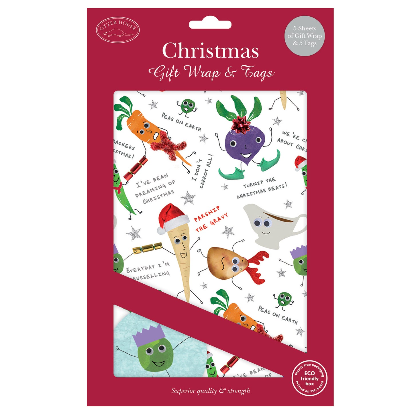 Christmas Wrap & Tags - Festive Veggies (5 Sheets & 5 Tags)