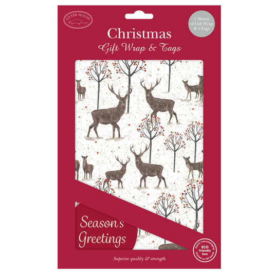 Christmas Wrap & Tags - Majestic Stag (5 Sheets & 5 Tags)