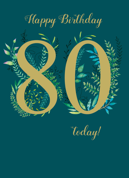 Age To Celebrate Card - 80 - Foliage