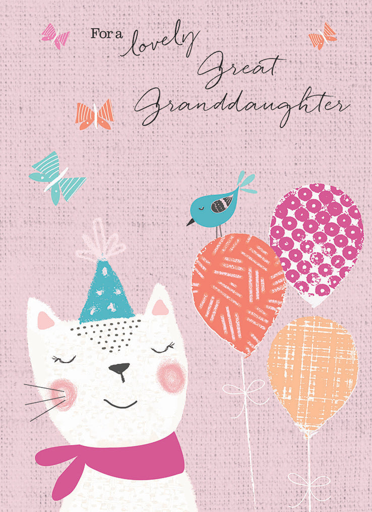 Family Circle Card - Great Granddaughter - Kitten & Balloons