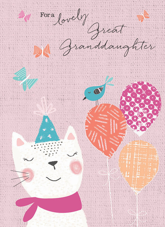 Family Circle Card - Great Granddaughter - Kitten & Balloons