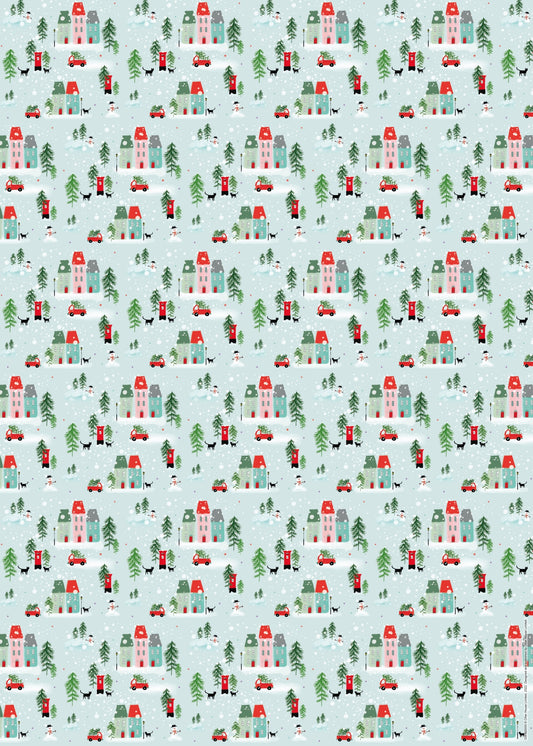 Christmas Wrap & Tags - Christmas Village (5 Sheets & 5 Tags)