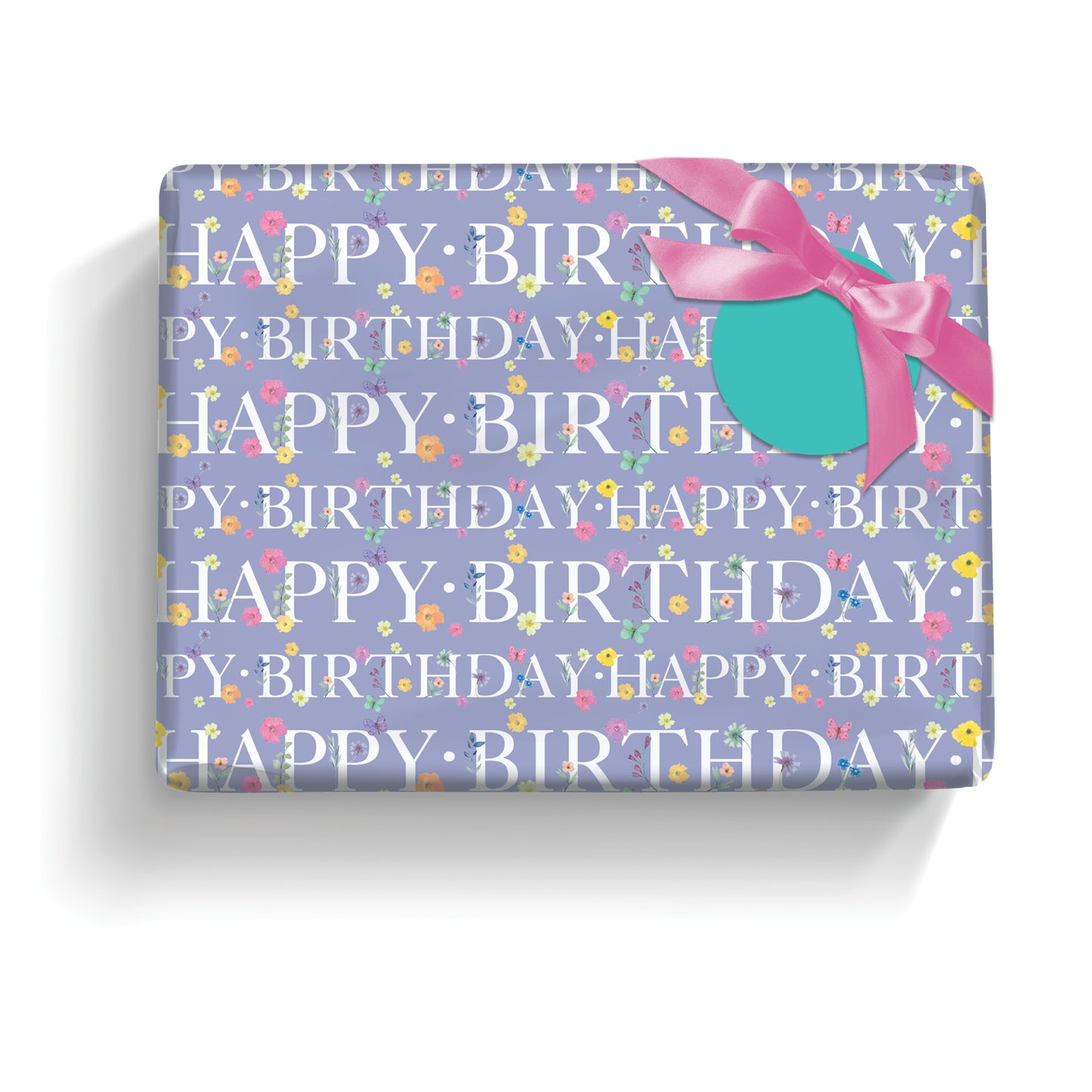 Gift Wrap & Tags - Happy Birthday Flowers (2 Sheets & 2 Tags)