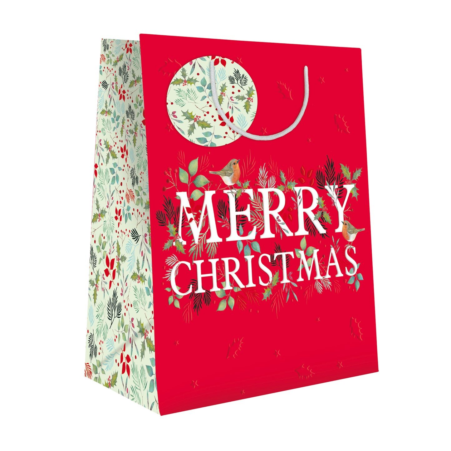 Xmas Gift Bag (Medium) - Foliage & Robin Text