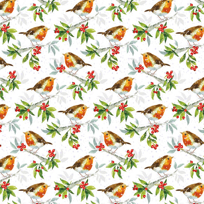 Christmas Wrap & Tags - Holly Robins (10 Sheets & 10 Tags)