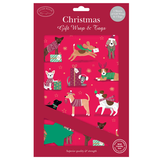 Christmas Wrap & Tags - Happy Christmas Dogs (5 Sheets & 5 Tags)