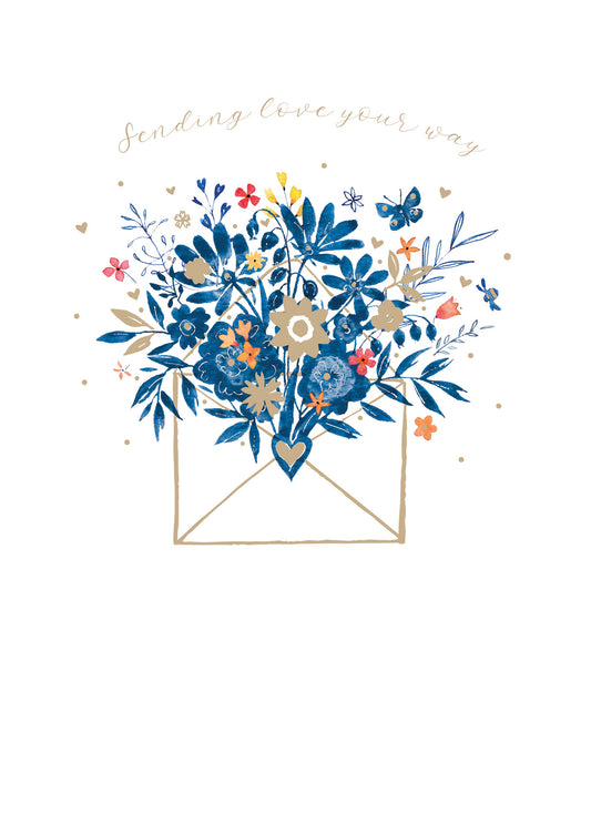 Get Well Soon Card - Blue Floral Envelope