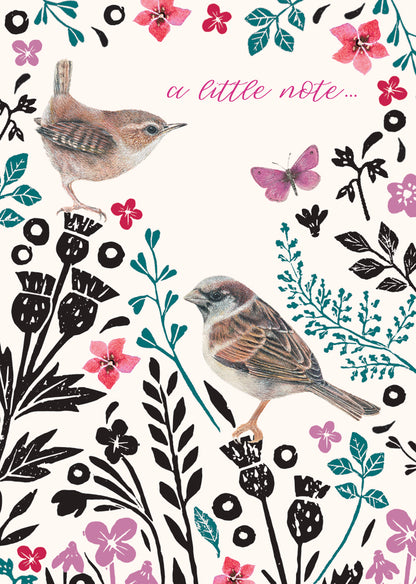 Mini Notecard Pack (6 Cards) - Floral Birds