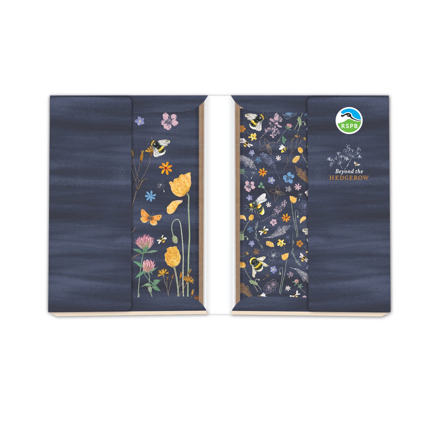 RSPB Beyond The Hedgerow Stationery - A6 Notecard Pack (12 Cards) - Bees Amongst Flowers