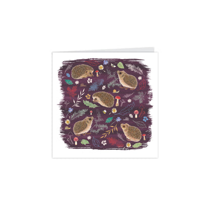 RSPB Beyond The Hedgerow Stationery - Square Notecard Pack (10 Cards) - Hedgehogs Leaves