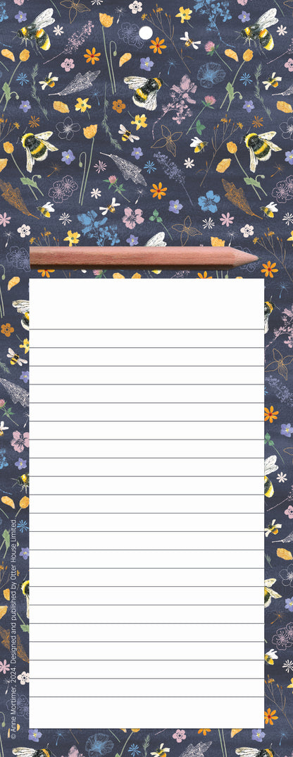 RSPB Beyond The Hedgerow Stationery - Magnetic Memo Pad - Bees Amongst Flowers