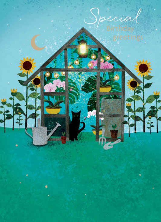 Midnight Wishes Card Collection - Cat in Greenhouse