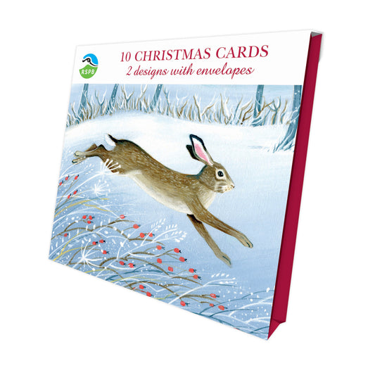 Wintry Hare & Fox - RSPB Luxury Christmas 10 Card Pack