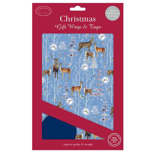 Christmas Wrap & Tags - Winter Visitors (5 Sheets & 5 Tags)