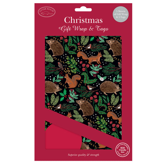 Christmas Wrap & Tags - Woodland Animals (5 Sheets & 5 Tags)