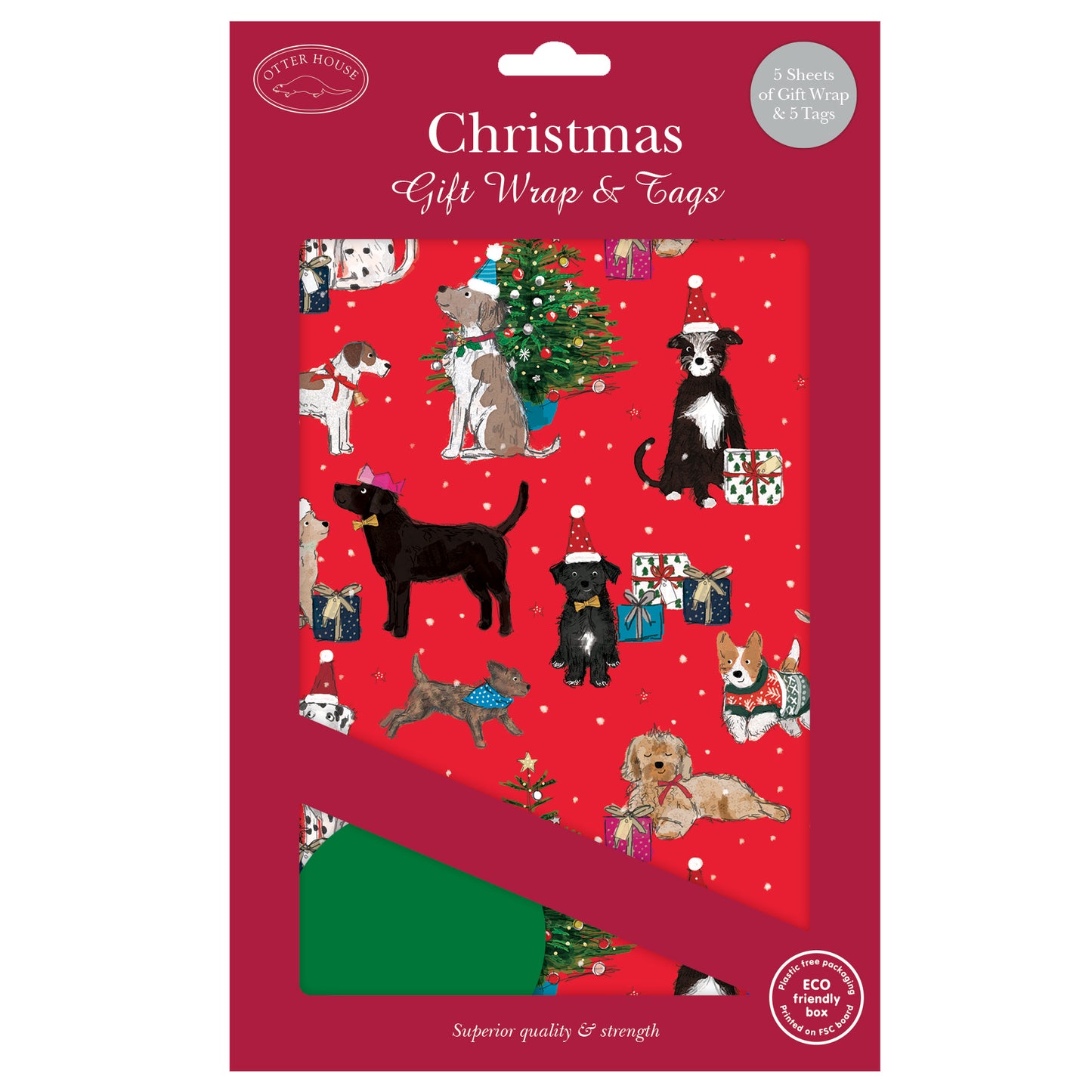 Christmas Wrap & Tags - Dogs Around the Tree (5 Sheets & 5 Tags)