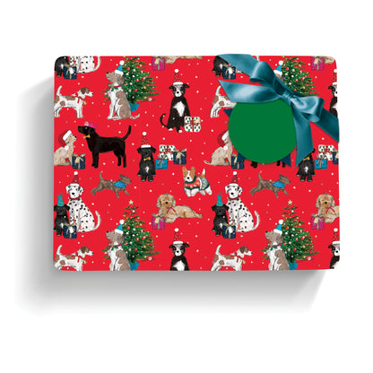 Christmas Wrap & Tags - Dogs Around the Tree (5 Sheets & 5 Tags)