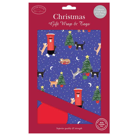 Christmas Wrap & Tags - Postbox Cats (5 Sheets & 5 Tags)