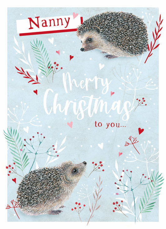 Christmas Card (Single) - Nanny - Hedgehogs & Berries