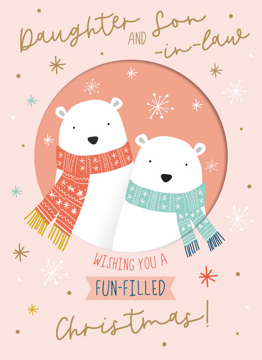 Christmas Card (Single) - Daughter & Son-In-Law - Polar Bears In Scarves