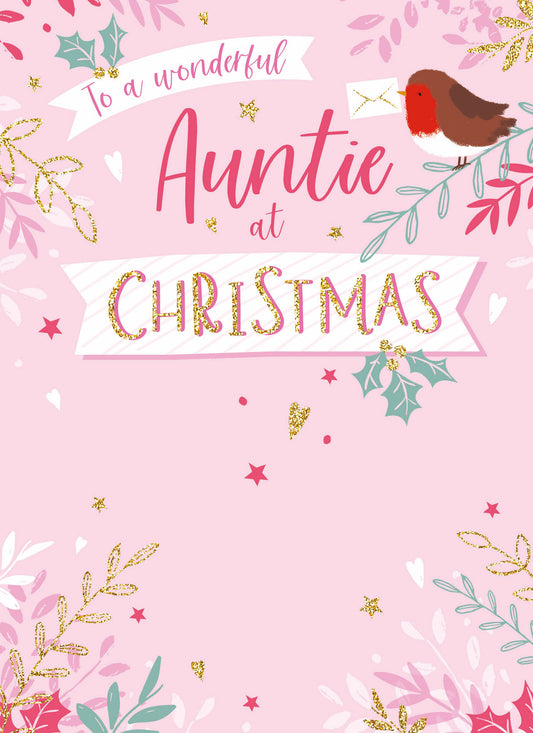 Christmas Card (Single) - Auntie - Typographic Robin