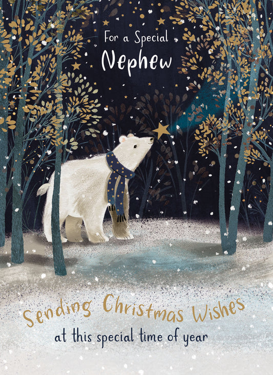 Christmas Card (Single) - Nephew - Polar Bear In Woods