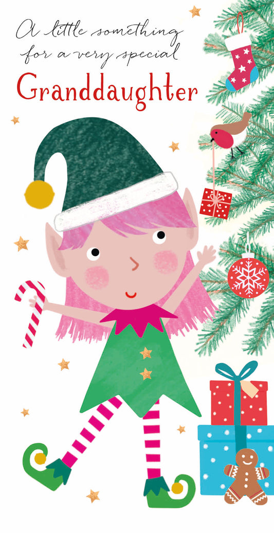 Christmas Card (Single) - Money Wallet - Granddaughter - Elf With Pink Hair