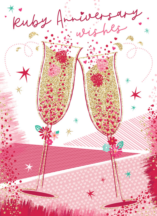 Anniversary Card - Champagne Glasses (Ruby)