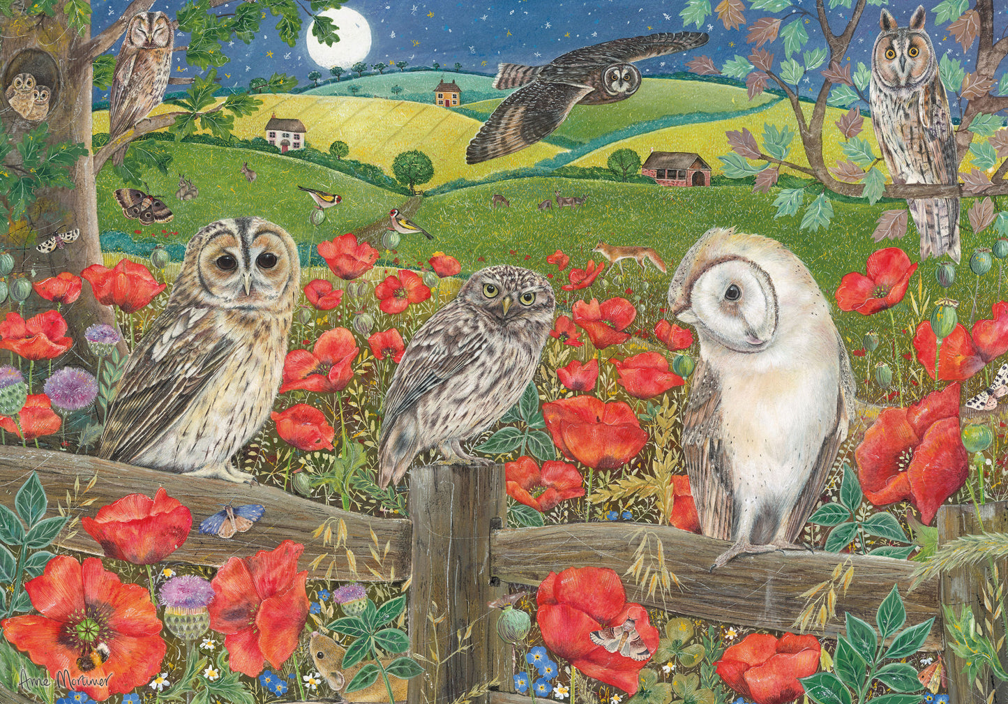 Owls in Poppy Fields - 500 Piece Jigsaw Puzzle