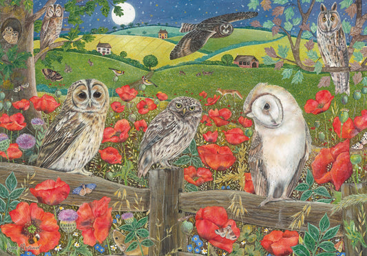 Owls in Poppy Fields - 500 Piece Jigsaw Puzzle