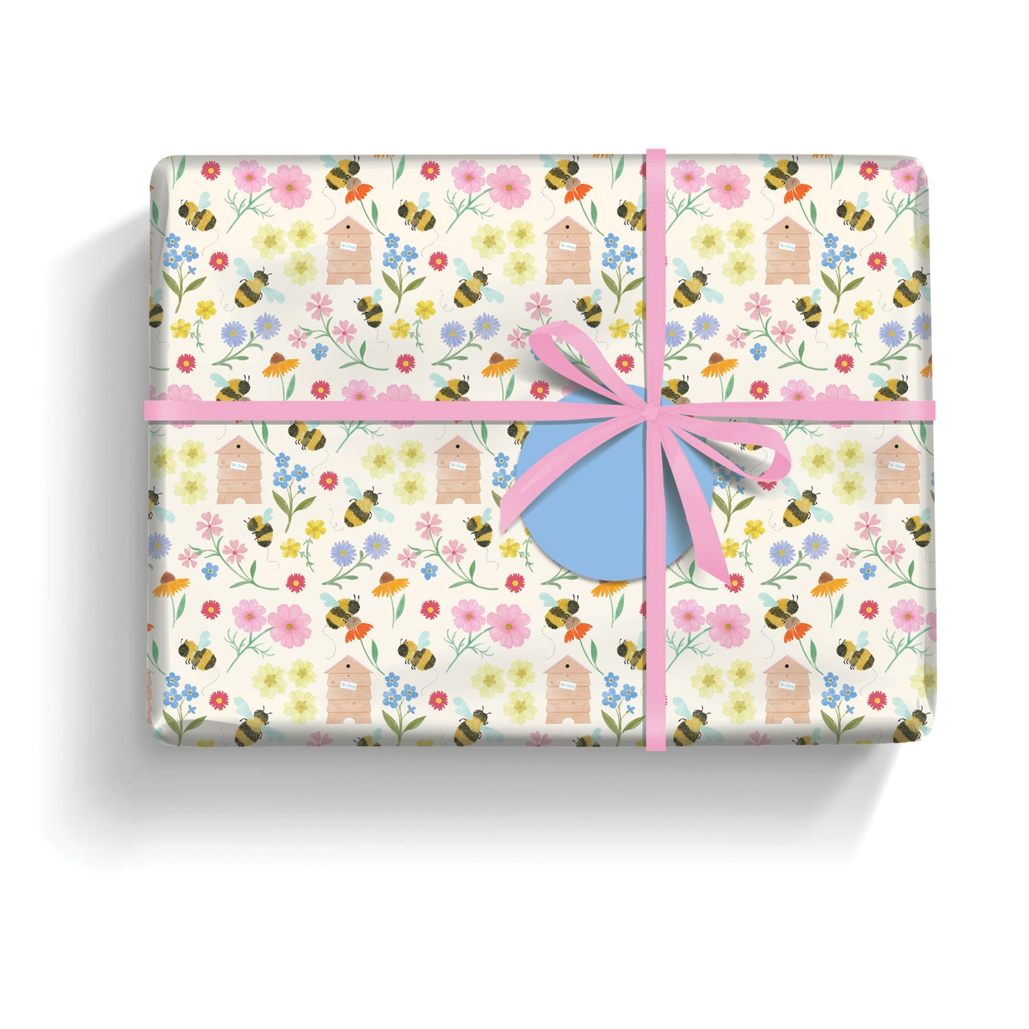 Gift Wrap & Tags - Bee Pattern (2 Sheets & 2 Tags)