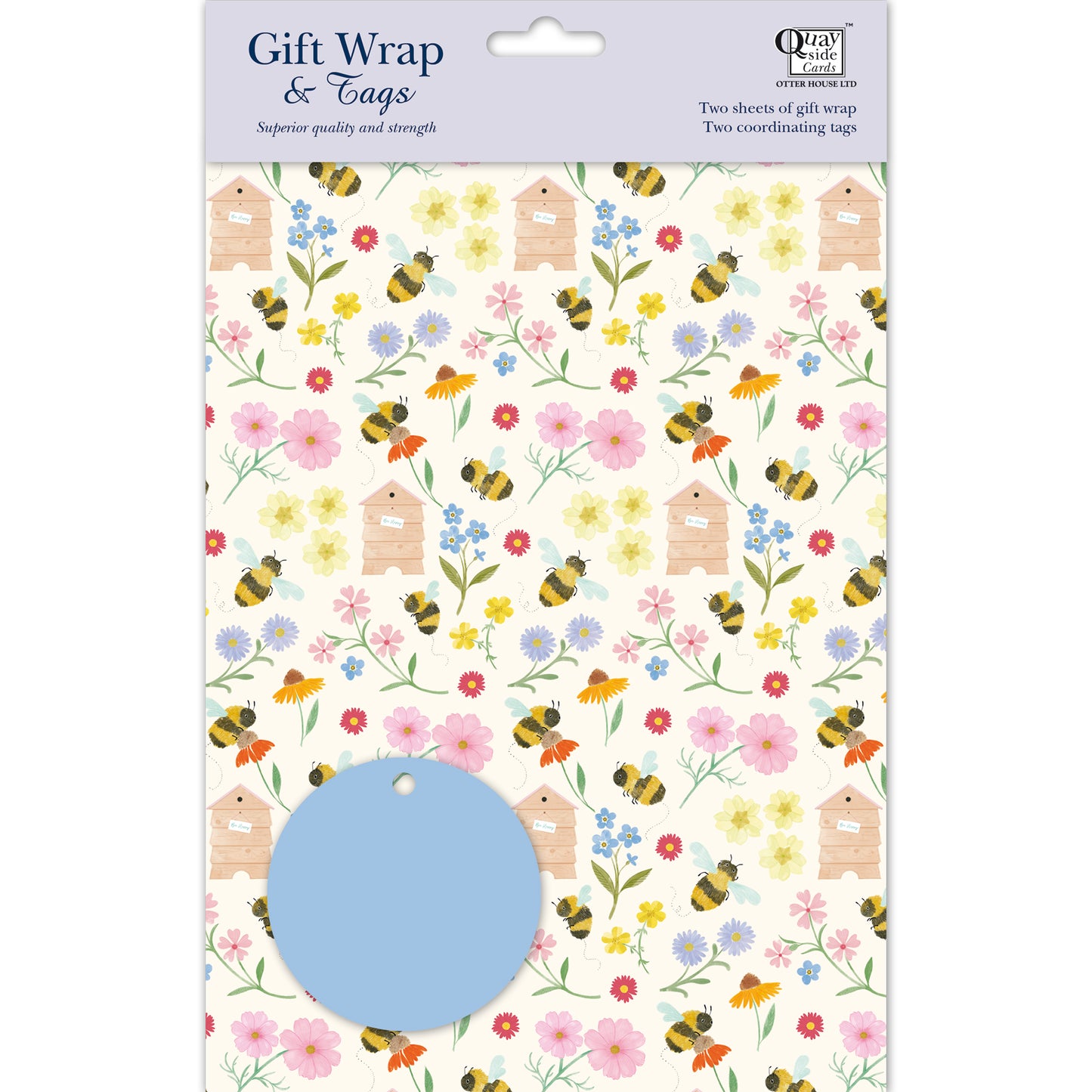 Gift Wrap & Tags - Bee Pattern (2 Sheets & 2 Tags)