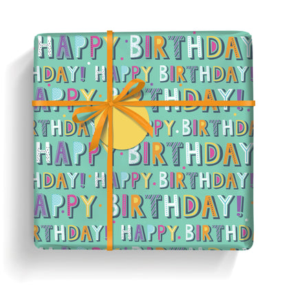 Gift Wrap & Tags - Happy Birthday Text (2 Sheets & 2 Tags)